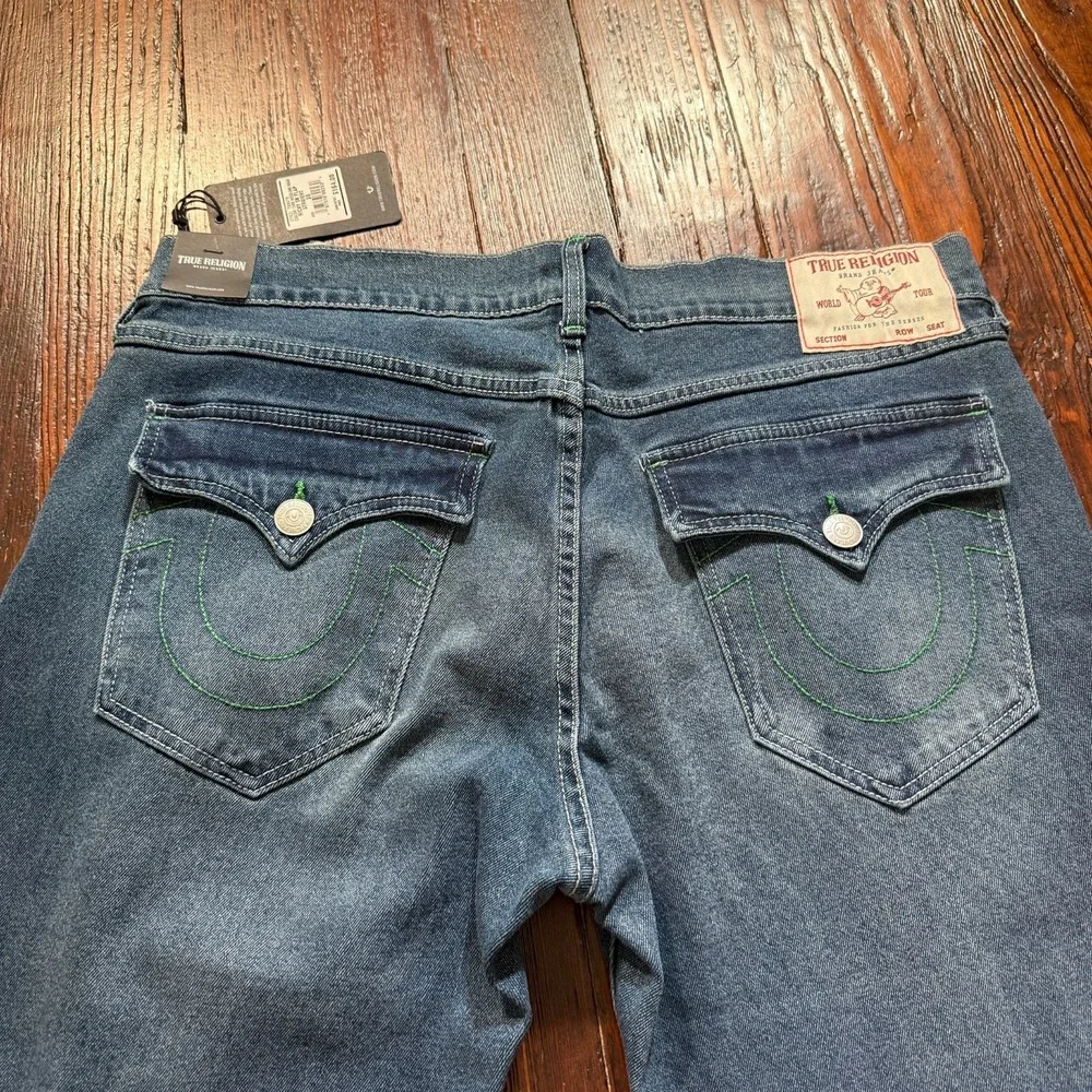 True Religion Jeans Mens 36x34 Blue Ricky Relaxed Straight Flap‎ Faded Whiskers